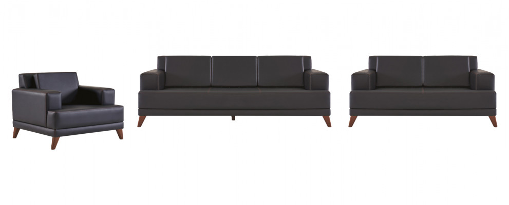 Sëtzmöbel Sofa-Set 3-Sëtzer 2-Sëtzer Fauteuil Modern Schwaarz Ledersofas