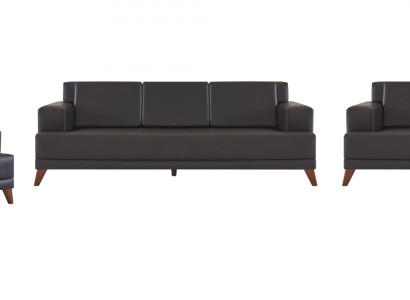 Sëtzmöbel Sofa-Set 3-Sëtzer 2-Sëtzer Fauteuil Modern Schwaarz Ledersofas