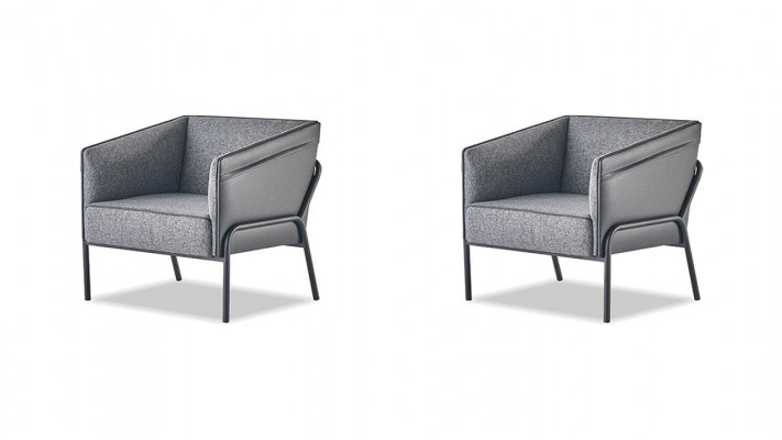 Fauteuil Set Sitzgezei Leder Textil Inox Modern 1-Plaz Griis Holz