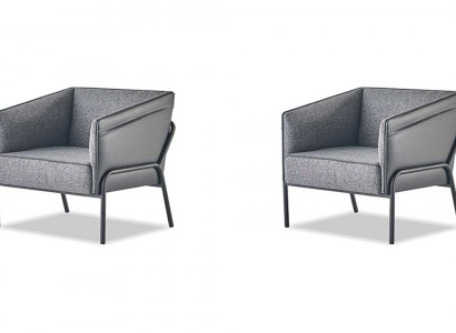 Fauteuil Set Sitzgezei Leder Textil Inox Modern 1-Plaz Griis Holz