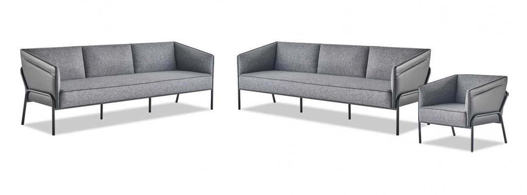 Canapé-Set Ledergarnitur Gro Modern 3-Plaz 2x Sesselen Textil Edelstol Holz