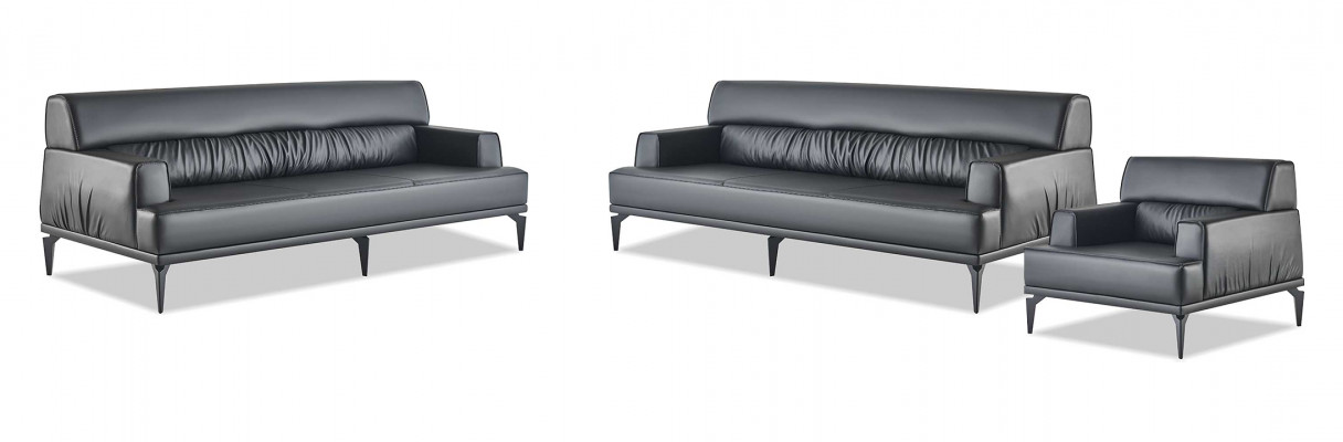 Sofagarnituren Sofa-Set Lieder 3-Sëtzer Fotell Schwaarz Lieder-Sofaen Modern