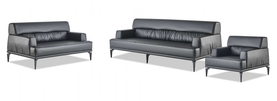 Ledercouch-Set Schwarz Sofa-Set 3-Sëtzer 2-Sëtzer Still Modern Couch Lieder