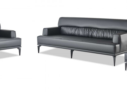Ledercouch-Set Schwarz Sofa-Set 3-Sëtzer 2-Sëtzer Still Modern Couch Lieder