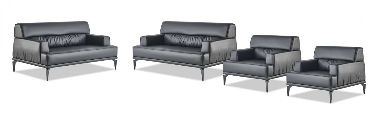 Sofa-Set Komplett Schwaarz Fauteuil 2-Secour Leder-Canapéë Modern Sëtzmiwwelen