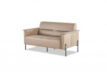 Beige Canapé 2-Plaz Sofa Modern Ledersofa Sitzmöbel Zweesëtzeg Lieder