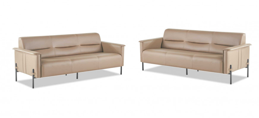 Lädersofas 3-Sëtzer Edelstol Beige Modern Edelstol Couch Lieder Holz