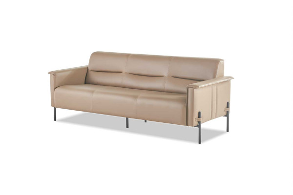 Lädersofas 3-Sëtzer Edelstol Beige Modern Edelstol Couch Lieder Holz