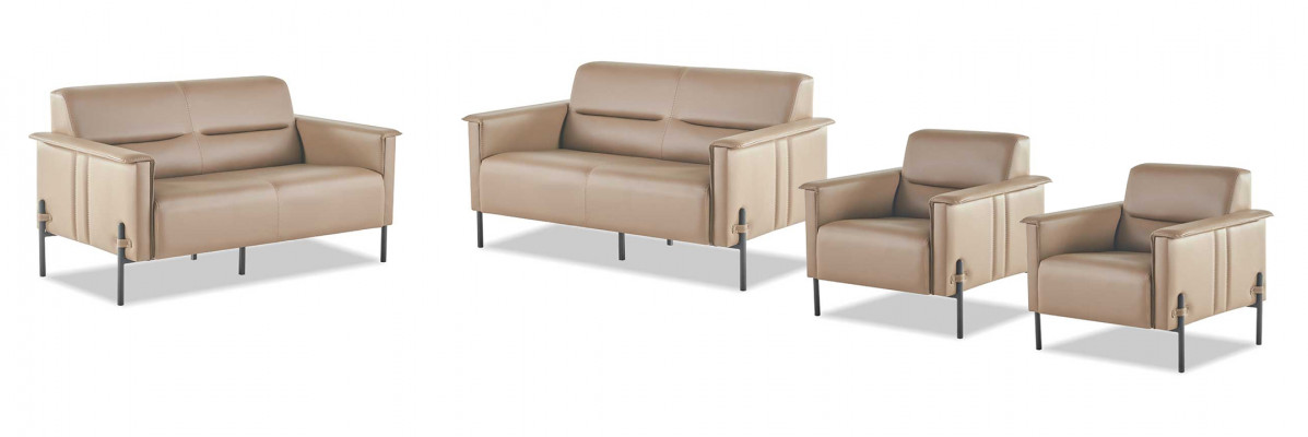 Sofagarnituren Beige Sofa-Set 2-Sëtzer 2x Sesselen Modern Lieder Edelstahl