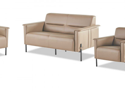 Sofagarnituren Beige Sofa-Set 2-Sëtzer 2x Sesselen Modern Lieder Edelstahl