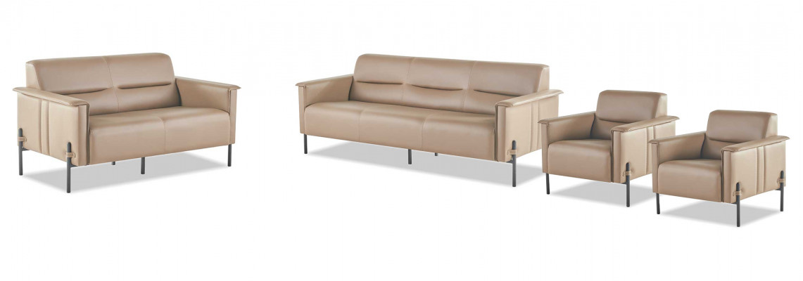 Komplett Modern Sofa-Set 3-Sëtzer 2-Sëtzer Fauteuil Beige Ledersofa Holz