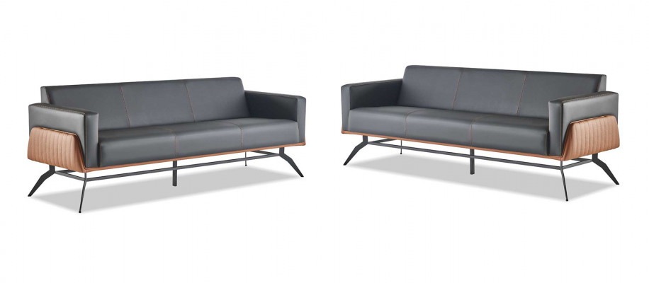 Canapé-Set, schwaarz brong, 3-Sëtzer Komplett Ledersofaen Modern Edelstol