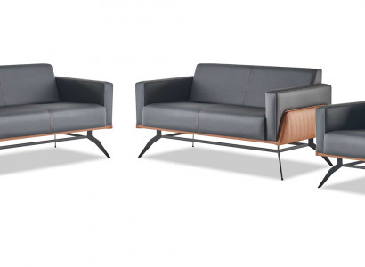 Lieder Sofa Set Komplett Lieder Holz Schwaarz Braun 2-Sëtzer Still Modern