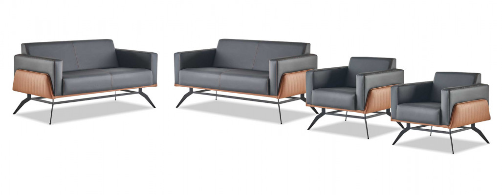 Komplett-Set Schwaarz Braun Lehnsessel Lieder 2-Sëtzer Sessel Sofa-Set
