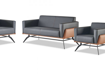 Komplett-Set Schwaarz Braun Lehnsessel Lieder 2-Sëtzer Sessel Sofa-Set