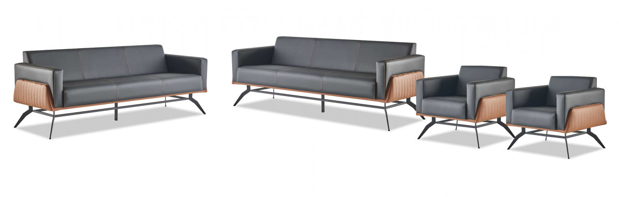 Modern Ledercouch-Set 3-Sëtzer Fotell Schwarz Braun Couch-Set Couch Lieder