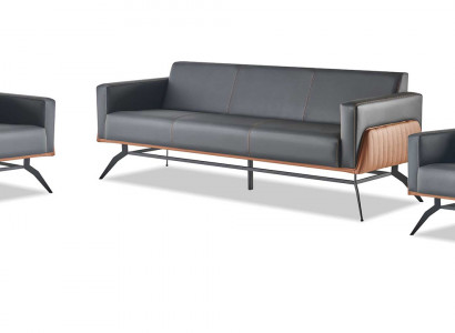 Modern Ledercouch-Set 3-Sëtzer Fotell Schwarz Braun Couch-Set Couch Lieder