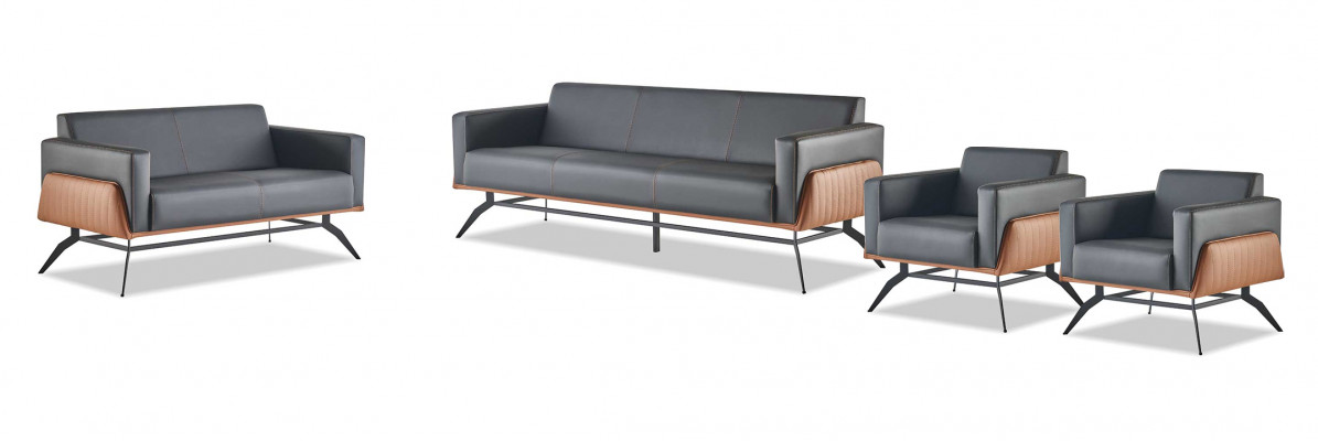 Ledersofaen Schwaarz Brong Sofa-Set 3-Sëtzer 2-Sëtzer Sessel Couch Komplett