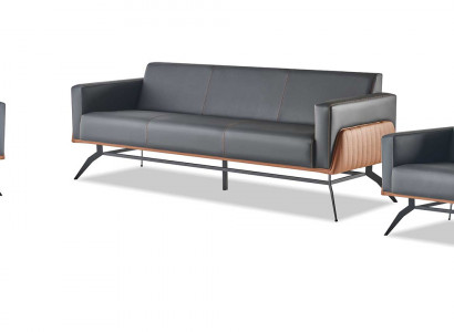 Ledersofaen Schwaarz Brong Sofa-Set 3-Sëtzer 2-Sëtzer Sessel Couch Komplett
