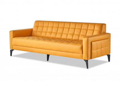 Lädersofa 3-Sëtzer Sofa Chesterfield Modern Dräisëtzeg Couch Lieder Holz