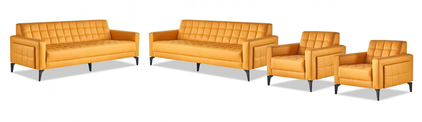 Liedercanapéen Sofa Set 3-Sëtzer Fauteuil Modern Chesterfield Couch Giel 4-Stéck.