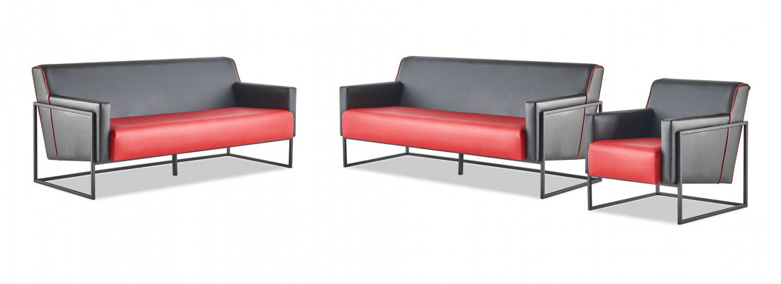 Leder Sofas Schwaarz Rout Zweefaarweg Lieder Set 3-Sëtzer Fauteuil Modern