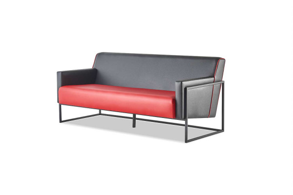 Leder Sofas Schwaarz Rout Zweefaarweg Lieder Set 3-Sëtzer Fauteuil Modern