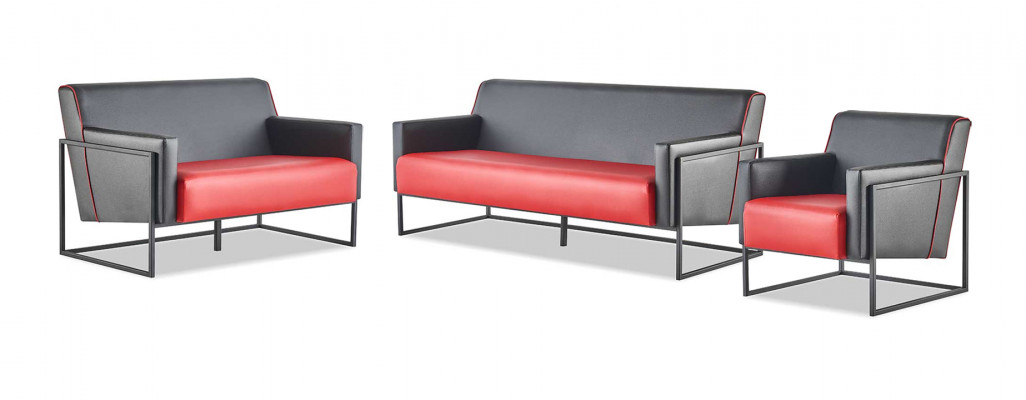 Sofa-Set 3-Sëtzer 2-Sëtzer Fauteuil Schwaarz Rout Modern Lieder Lieder-Sofaen