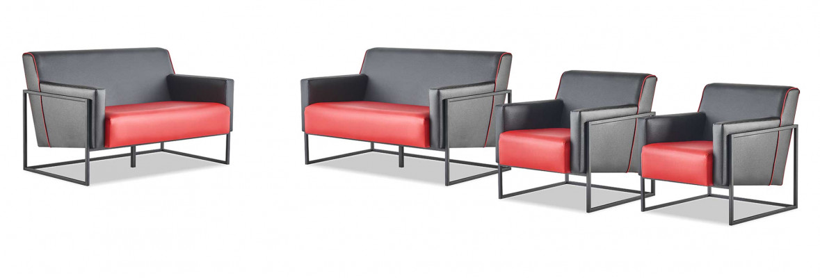 Sofagarniture Set Schwaarz Rout Canapéë 2-Sëtzer Fotell Lieffotell Lieder