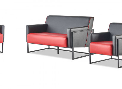 Sofagarniture Set Schwaarz Rout Canapéë 2-Sëtzer Fotell Lieffotell Lieder