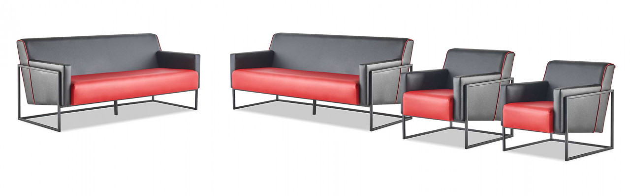 Canapé-Set 3-Sëtz Fauteuil Schwarz Rout Liedercanapéën Lieder Edelstol Holz