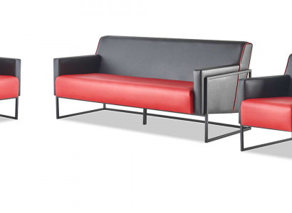 Canapé-Set 3-Sëtz Fauteuil Schwarz Rout Liedercanapéën Lieder Edelstol Holz