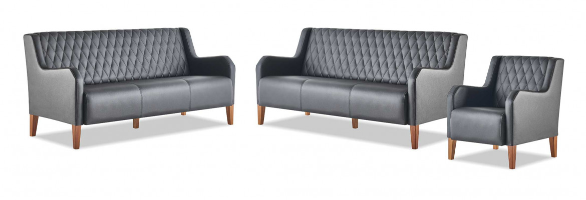 Sofagarnitur-Set 3-Sëtzer Fotell Schwaarz Lieder Modern Holz Canapeen