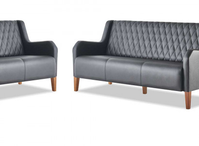 Sofagarnitur-Set 3-Sëtzer Fotell Schwaarz Lieder Modern Holz Canapeen