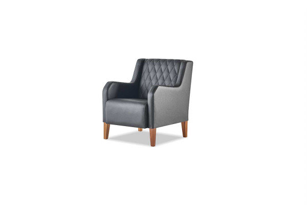 Ledercouch-Garnitur-Set 3-Sëtz Fautteuil Schwaarz Lieder Holz Modern