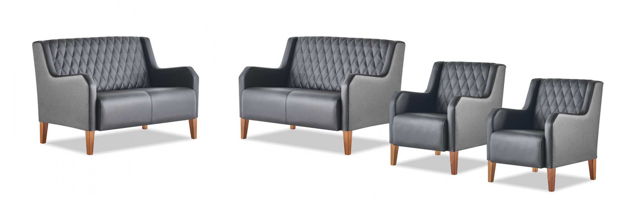 Komplett Liederstillgarnituren Couch Sëtzmébel 2-Setze-Stull Schwaarz Modern Set