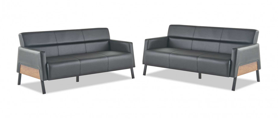 Liederstull Sofa-Set 3-Sëtzer Schwaarz Modern Lieder Edelstahl Couch Holz