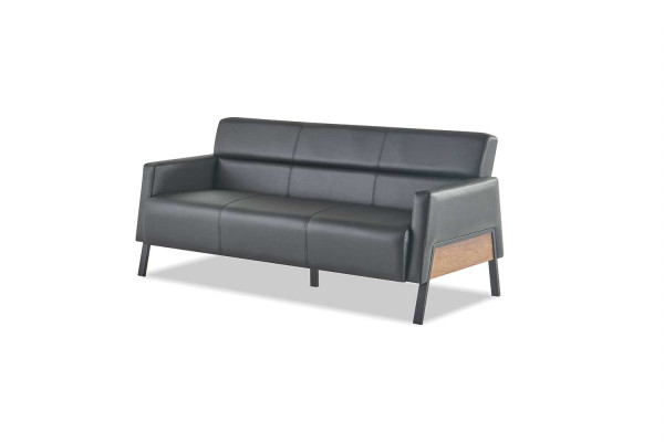 Sofas 3-Sëtzer Fotell Schwaarz Modern Sëtzgezei Sofa-Set Ledersofas Holz