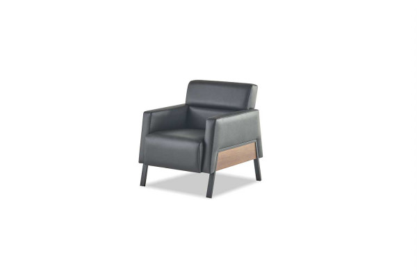 Sofas 3-Sëtzer Fotell Schwaarz Modern Sëtzgezei Sofa-Set Ledersofas Holz