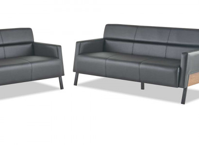 Sofas 3-Sëtzer Fotell Schwaarz Modern Sëtzgezei Sofa-Set Ledersofas Holz