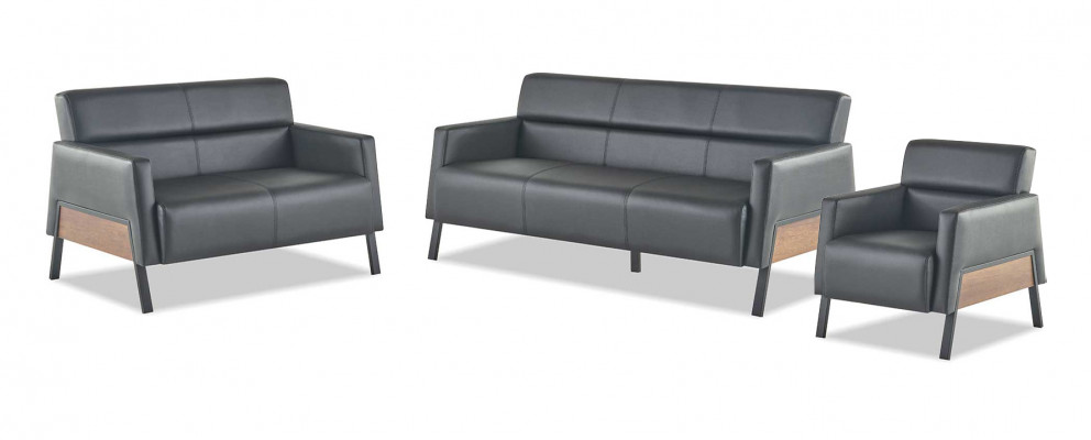 Lieder-Sofas-Set Schwaarz Lieder Modern 3-Sëtzer 2-Sëtzer Fauteuil Sëtzmiwwel