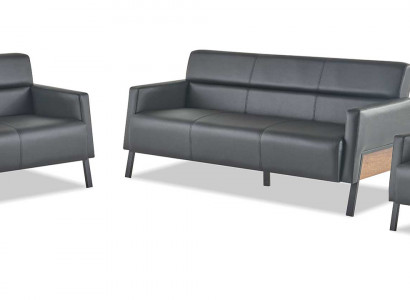 Lieder-Sofas-Set Schwaarz Lieder Modern 3-Sëtzer 2-Sëtzer Fauteuil Sëtzmiwwel