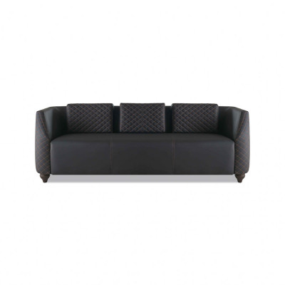 Léier-Couchen 3-Sëtzer Fotell Schwaarz Komplett Couch Modern Polster Këssen