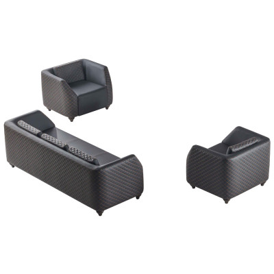 Léier-Couchen 3-Sëtzer Fotell Schwaarz Komplett Couch Modern Polster Këssen