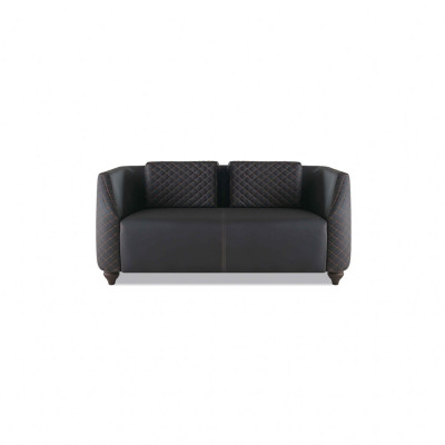 Sofa-Set Ledersofa 2-Sëtzer 2x Sessel Schwaarz Sitzmiwwel Modern Lehnsessel