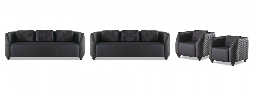 Komplett Set 3-Sëtzer 2x Fotell Schwaarz Polster Modern Lieder Sofa-Set
