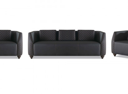Komplett Set 3-Sëtzer 2x Fotell Schwaarz Polster Modern Lieder Sofa-Set