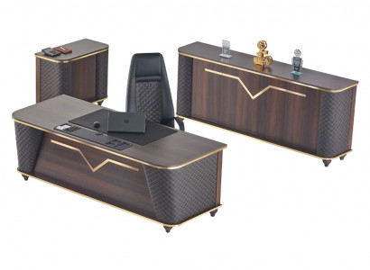 Komplette Aarbechtszëmmer-Set Bürosdësch Bürosstull Sideboard Kommode Holz