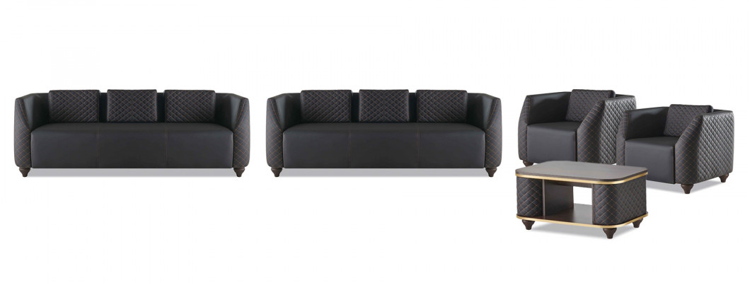 Sëtzmiwwelen 3-Sëtzer Fotell Dësch Schwaarz Braun Lieder Ledersofa Set