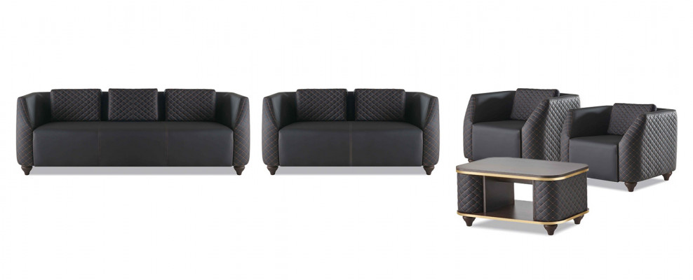 Komplett-Set 3-Sëtzer 2-Sëtzer Fauteuil Dësch Ledersofas Lieder Holz